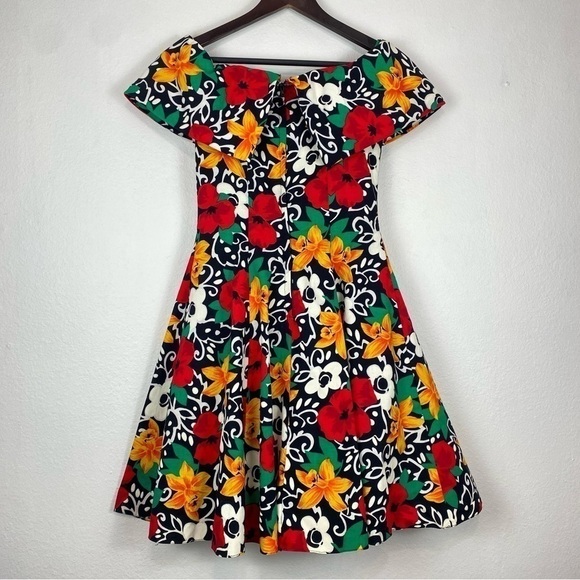 NU MODE Vintage Pin Up Style Floral Off The Shoulder Collar Dress Size 9/10 - Picture 6 of 15